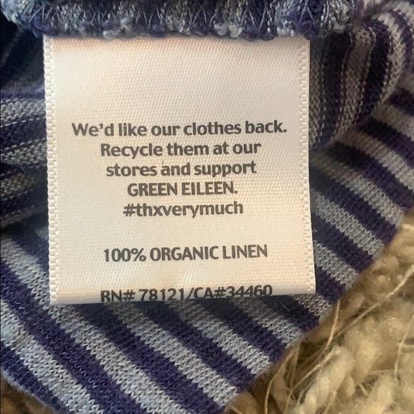 EILEEN FISHER Organic Linen Navy Striped Top - Picture 14 of 15
